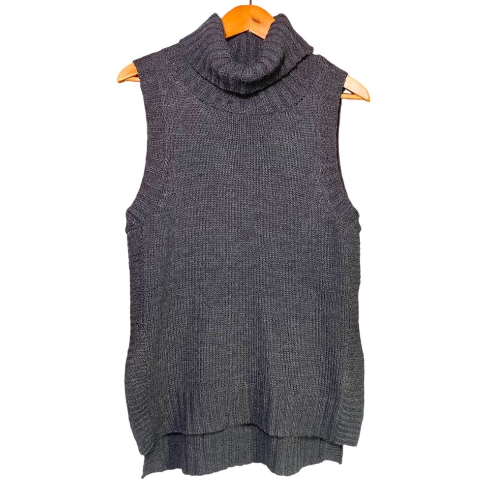 Prestonβ Women Gray Sleeveless Crochet Turtleneck Ribbed Sweater Size Small